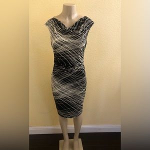 David Meister abstract black and cream sheath dress size 8